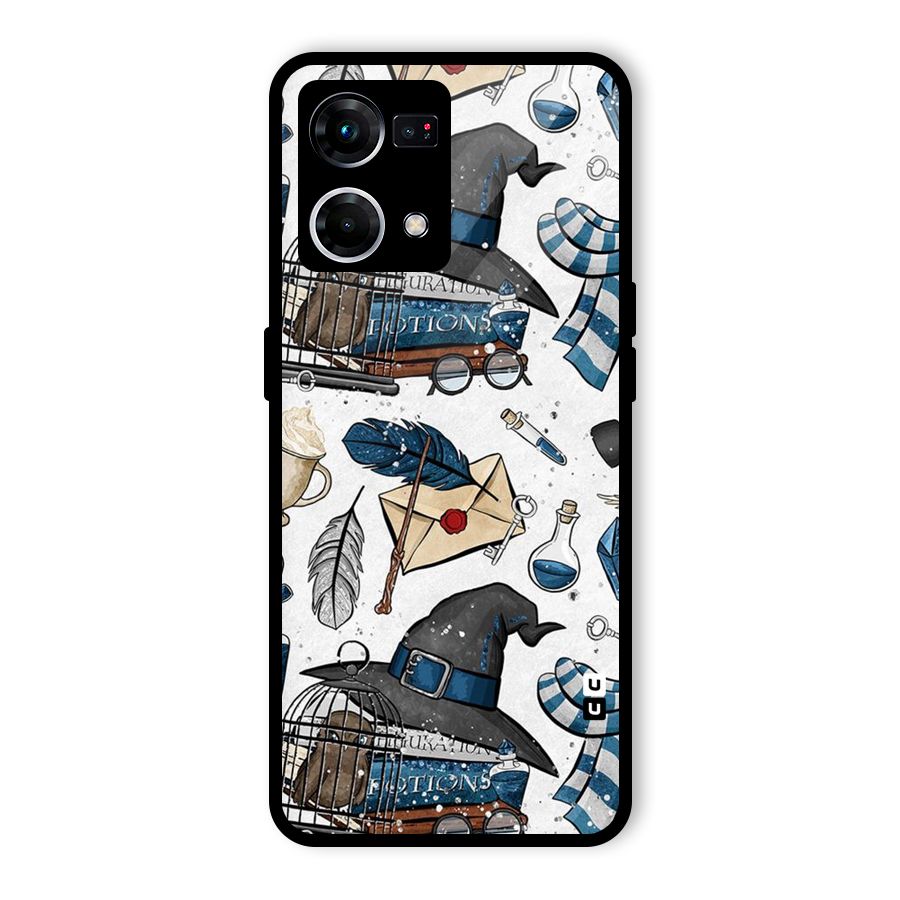 Blue Feather Hat Design Glass Back Case for Oppo F21 Pro 4G