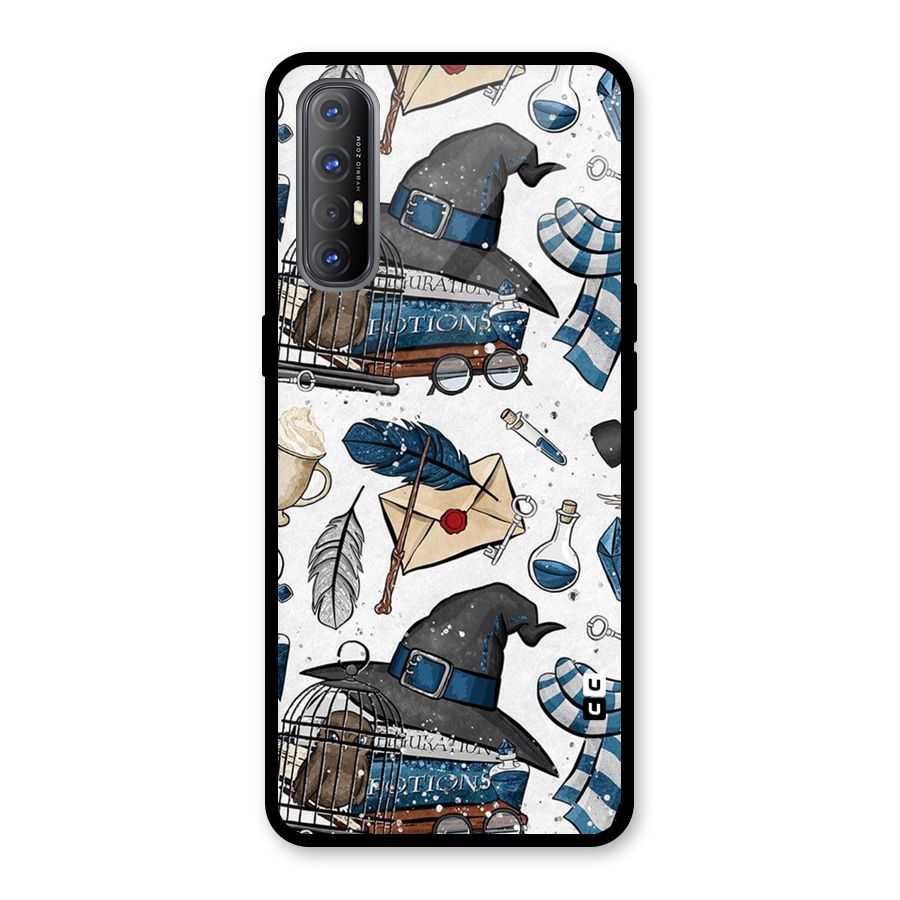 Blue Feather Hat Design Glass Back Case for Oppo Reno3 Pro