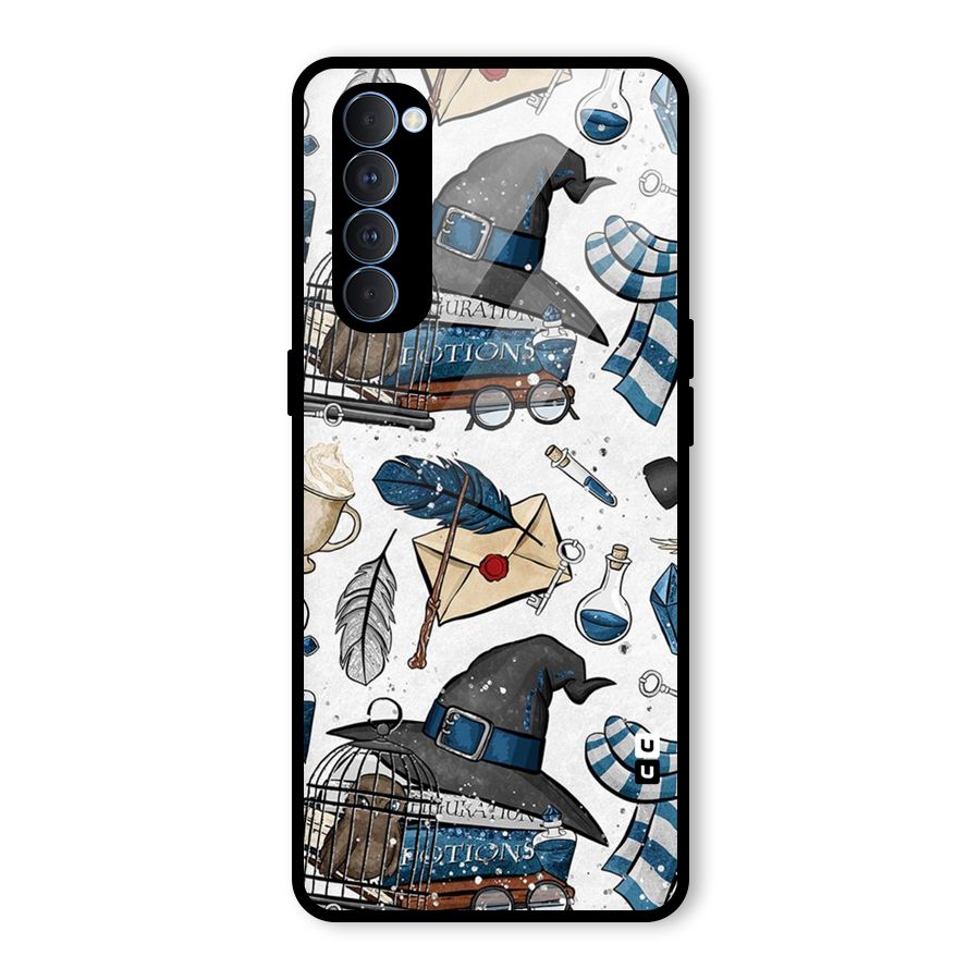 Blue Feather Hat Design Glass Back Case for Oppo Reno4 Pro