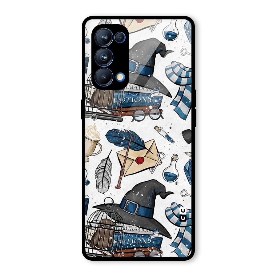 Blue Feather Hat Design Glass Back Case for Oppo Reno5 Pro 5G