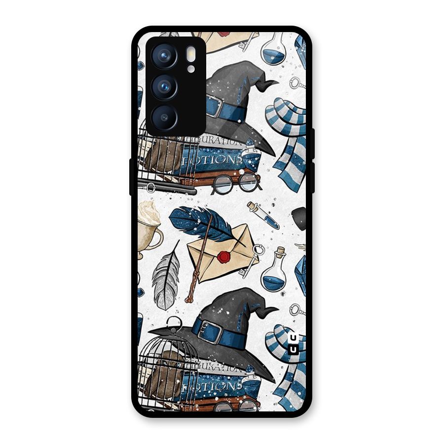 Blue Feather Hat Design Glass Back Case for Oppo Reno6 5G