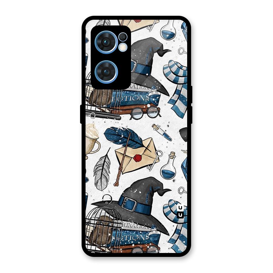 Blue Feather Hat Design Glass Back Case for Oppo Reno7 5G
