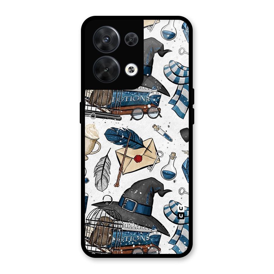 Blue Feather Hat Design Glass Back Case for Oppo Reno8 5G