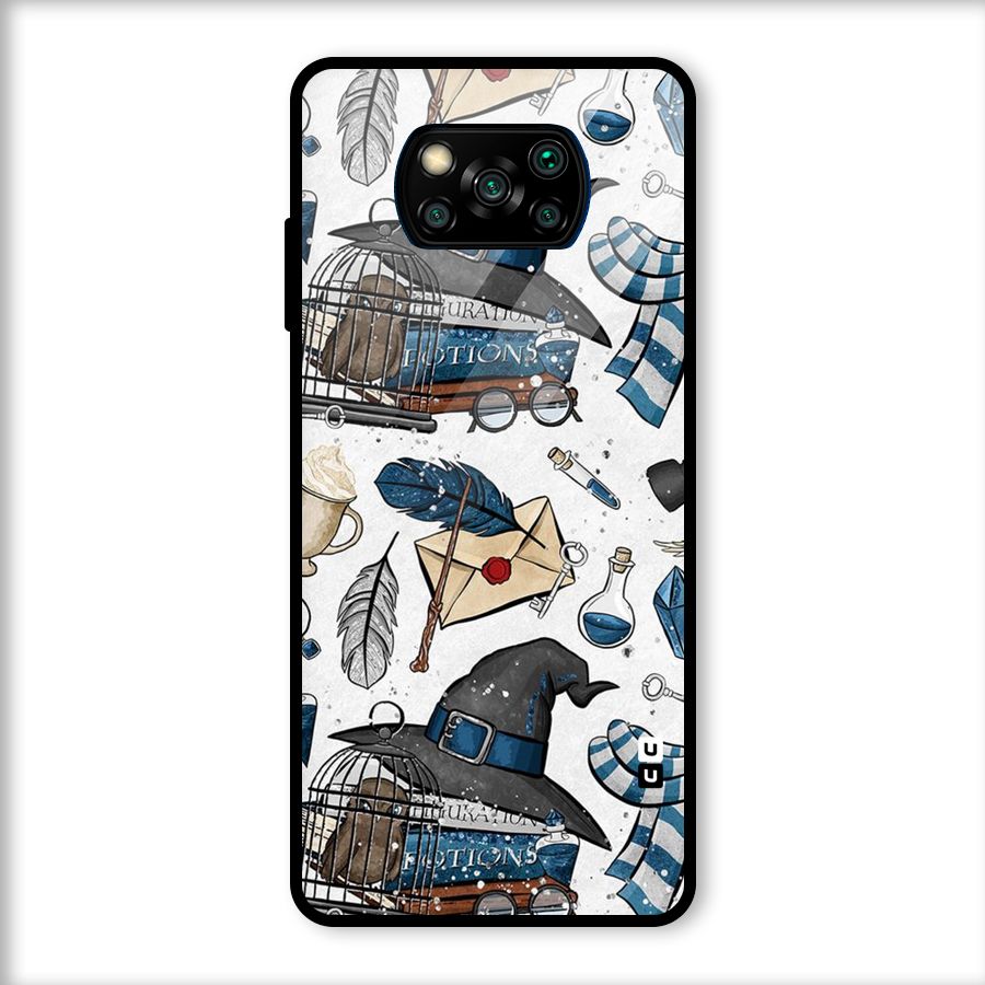 Blue Feather Hat Design Glass Back Case for Poco X3