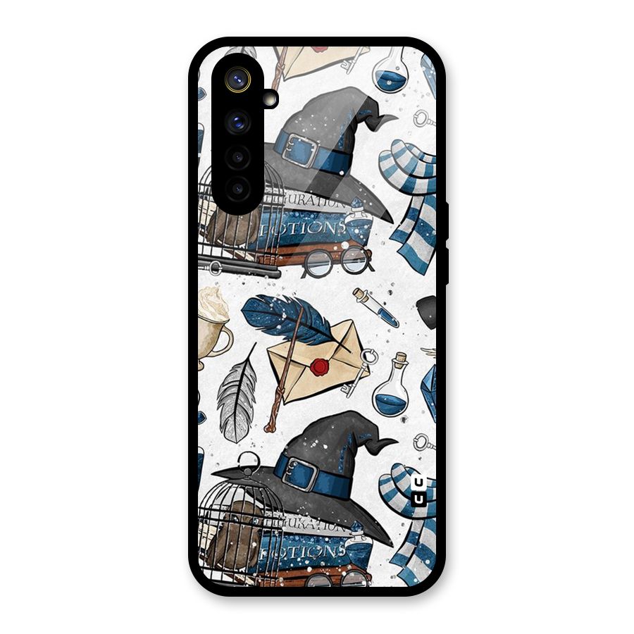 Blue Feather Hat Design Glass Back Case for Realme 6