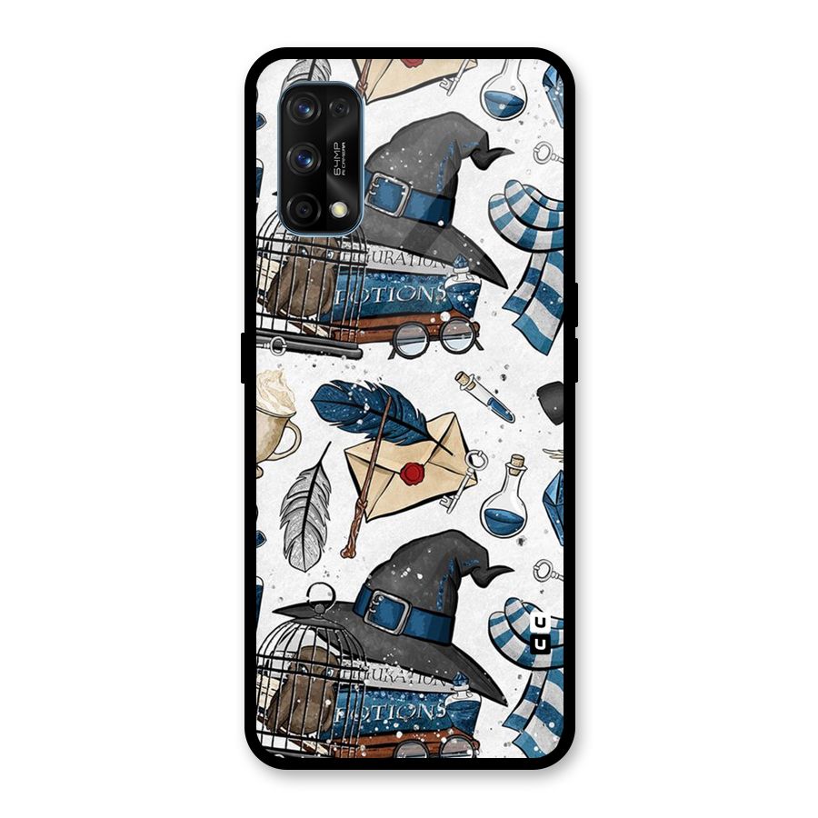 Blue Feather Hat Design Glass Back Case for Realme 7 Pro