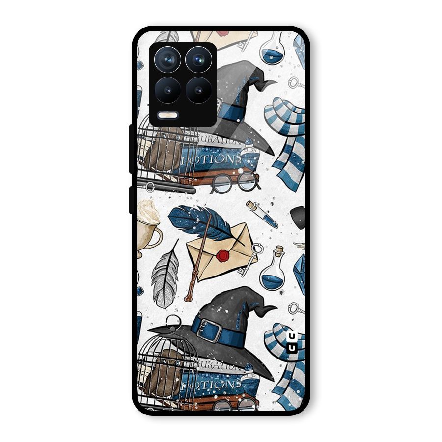 Blue Feather Hat Design Glass Back Case for Realme 8 Pro