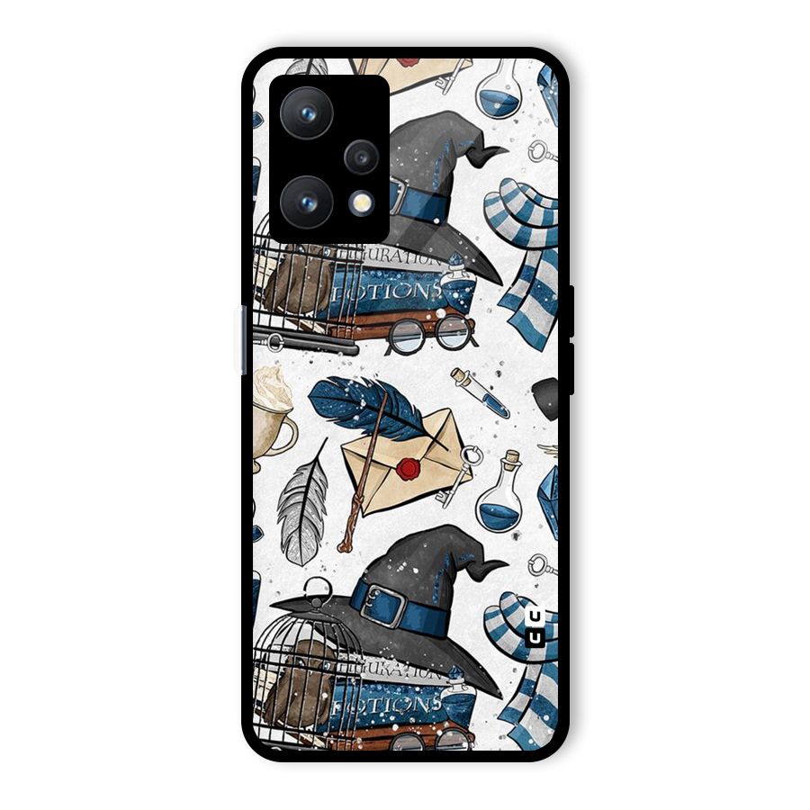Blue Feather Hat Design Glass Back Case for Realme 9 Pro 5G