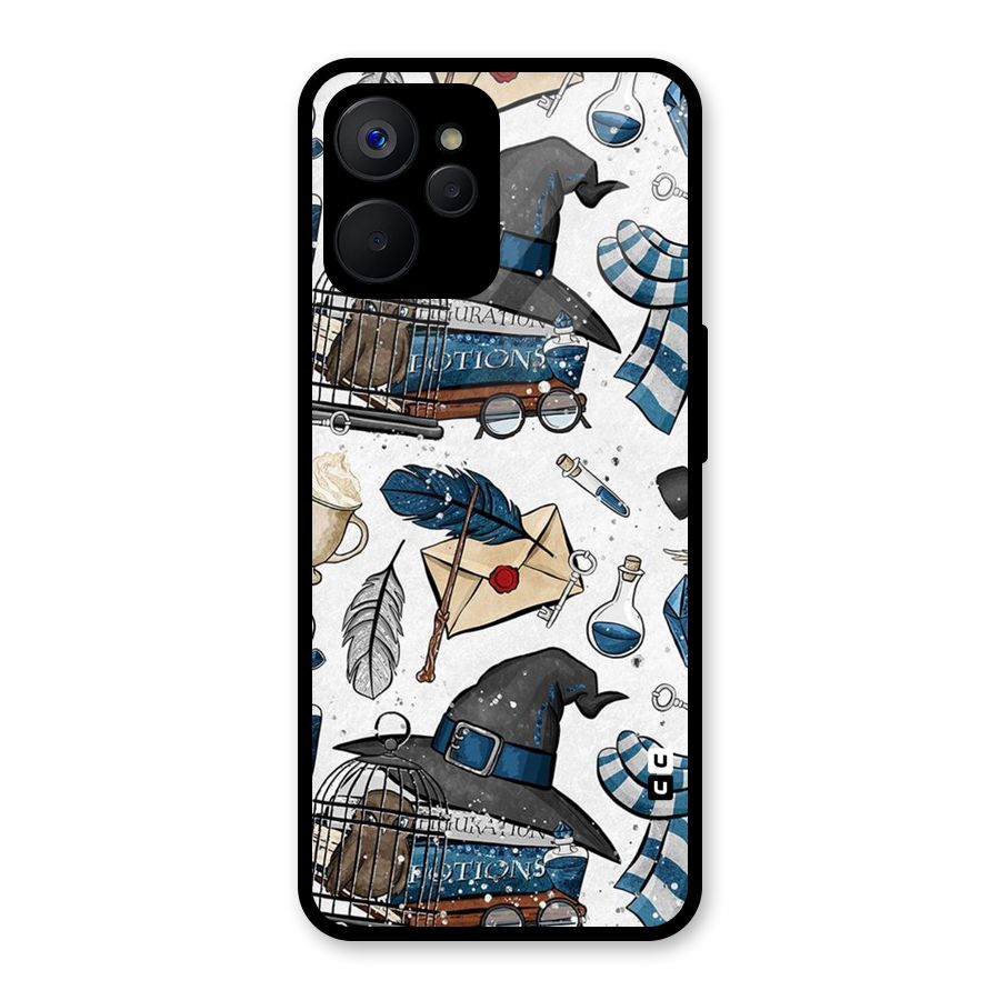 Blue Feather Hat Design Glass Back Case for Realme 9i 5G