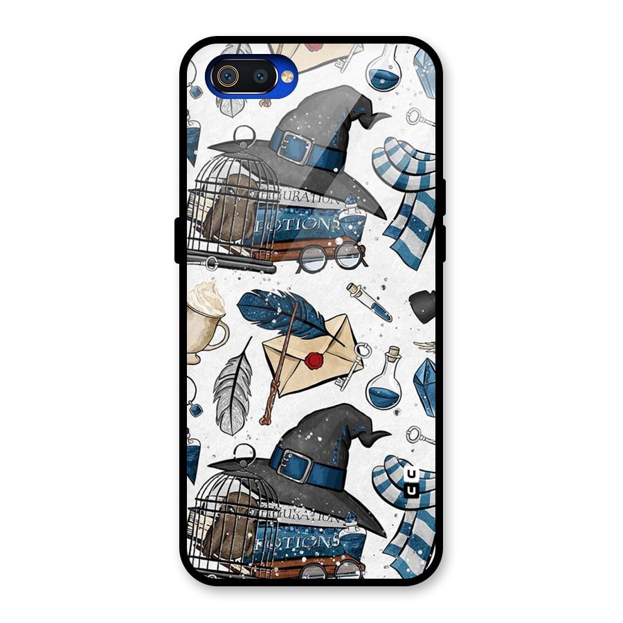 Blue Feather Hat Design Glass Back Case for Realme C2