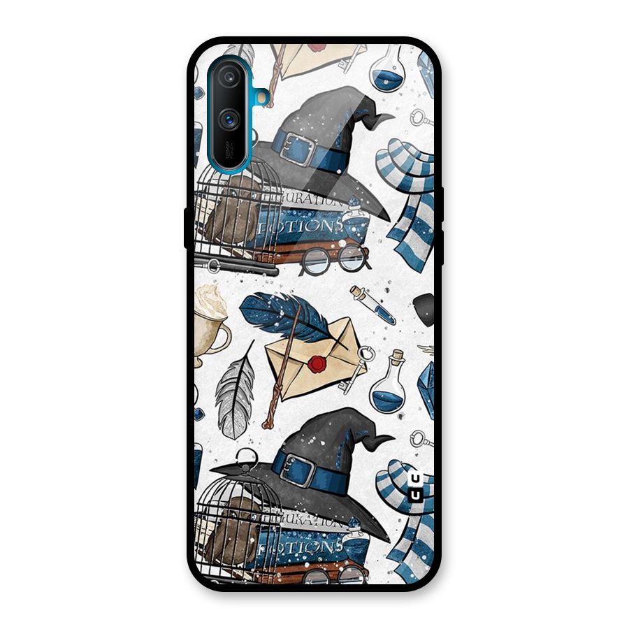 Blue Feather Hat Design Glass Back Case for Realme C3