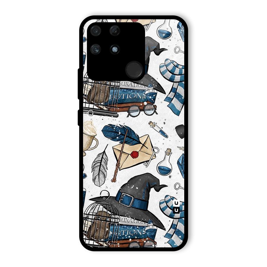 Blue Feather Hat Design Glass Back Case for Realme Narzo 50A