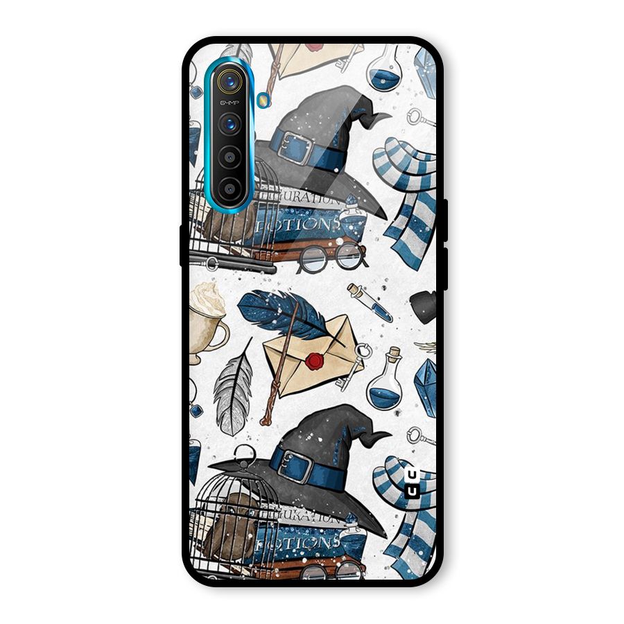 Blue Feather Hat Design Glass Back Case for Realme X2
