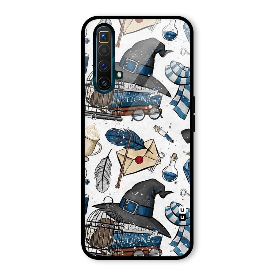 Blue Feather Hat Design Glass Back Case for Realme X3