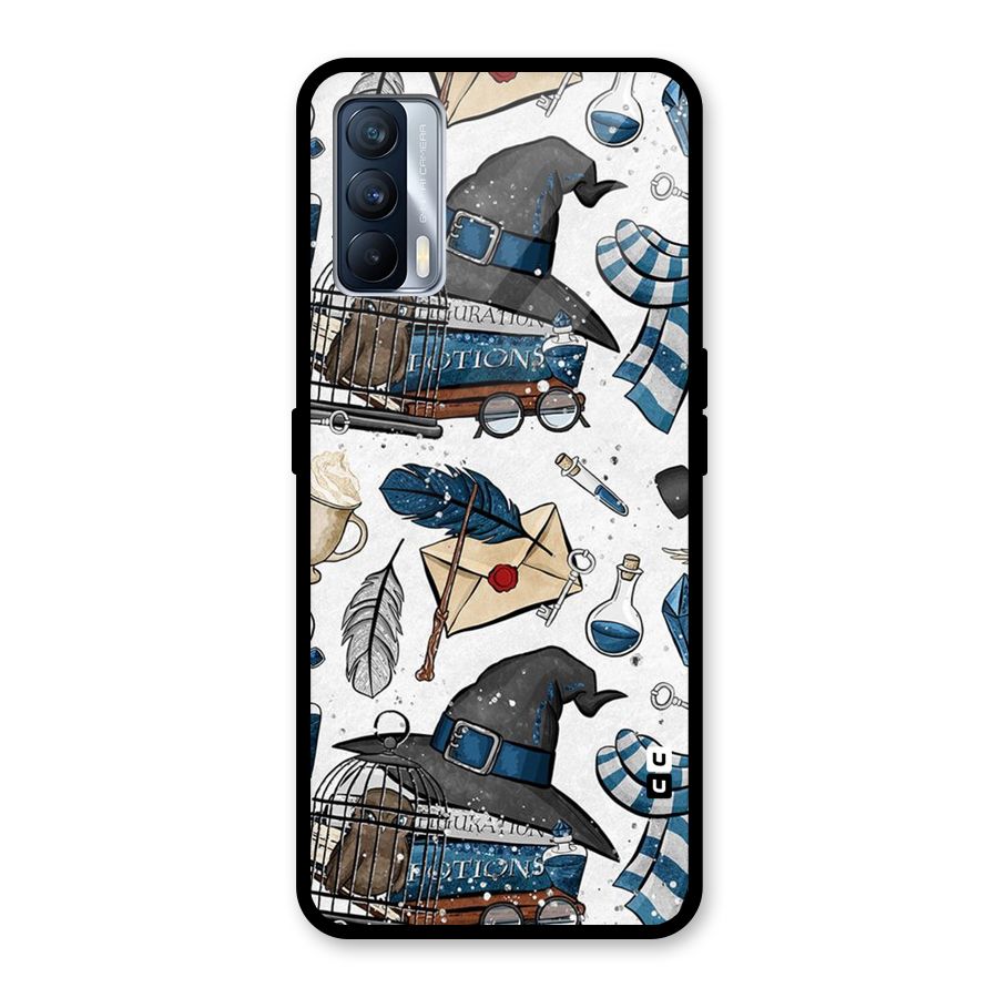 Blue Feather Hat Design Glass Back Case for Realme X7