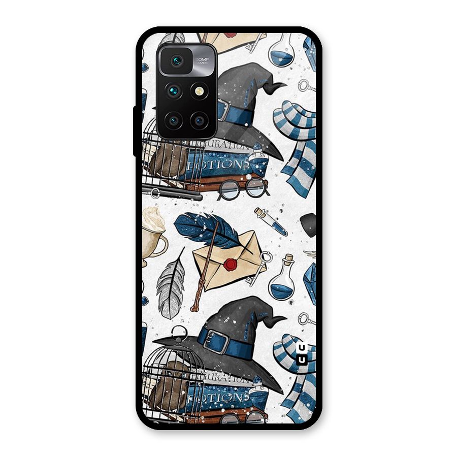 Blue Feather Hat Design Glass Back Case for Redmi 10 Prime