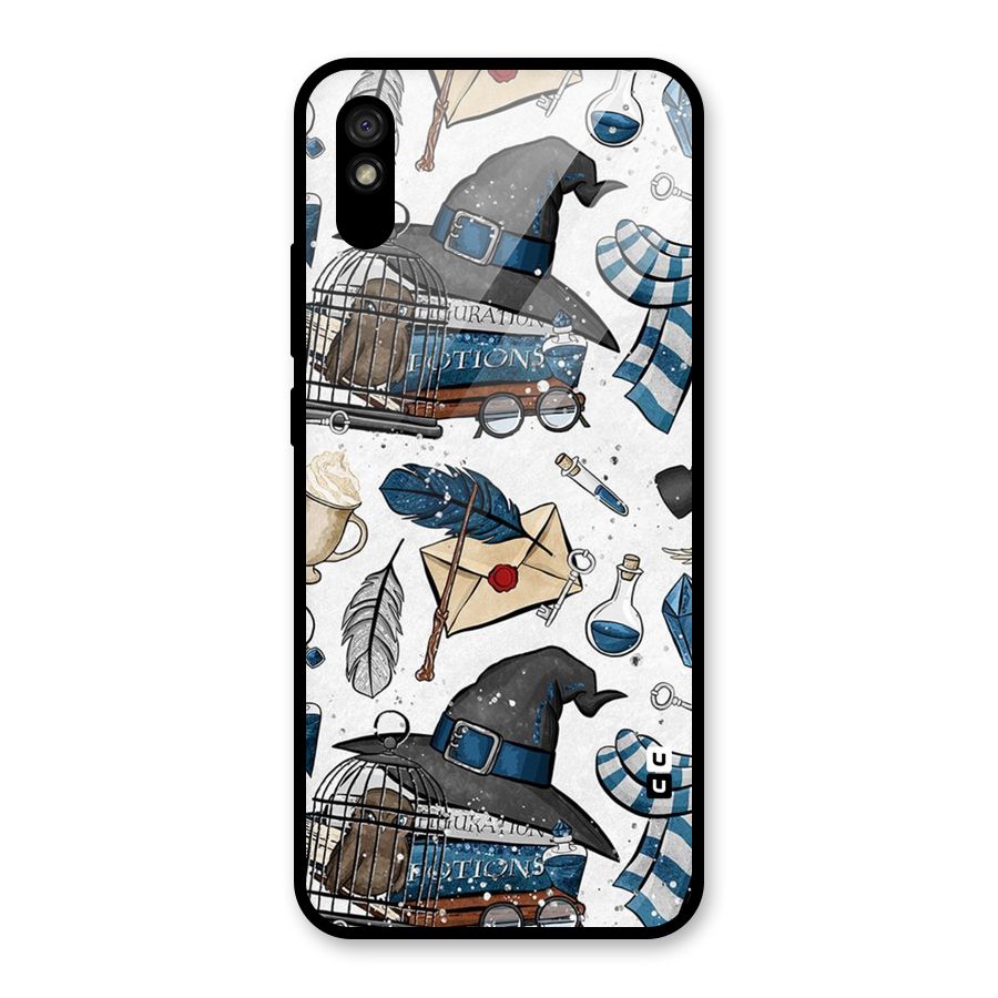 Blue Feather Hat Design Glass Back Case for Redmi 9A
