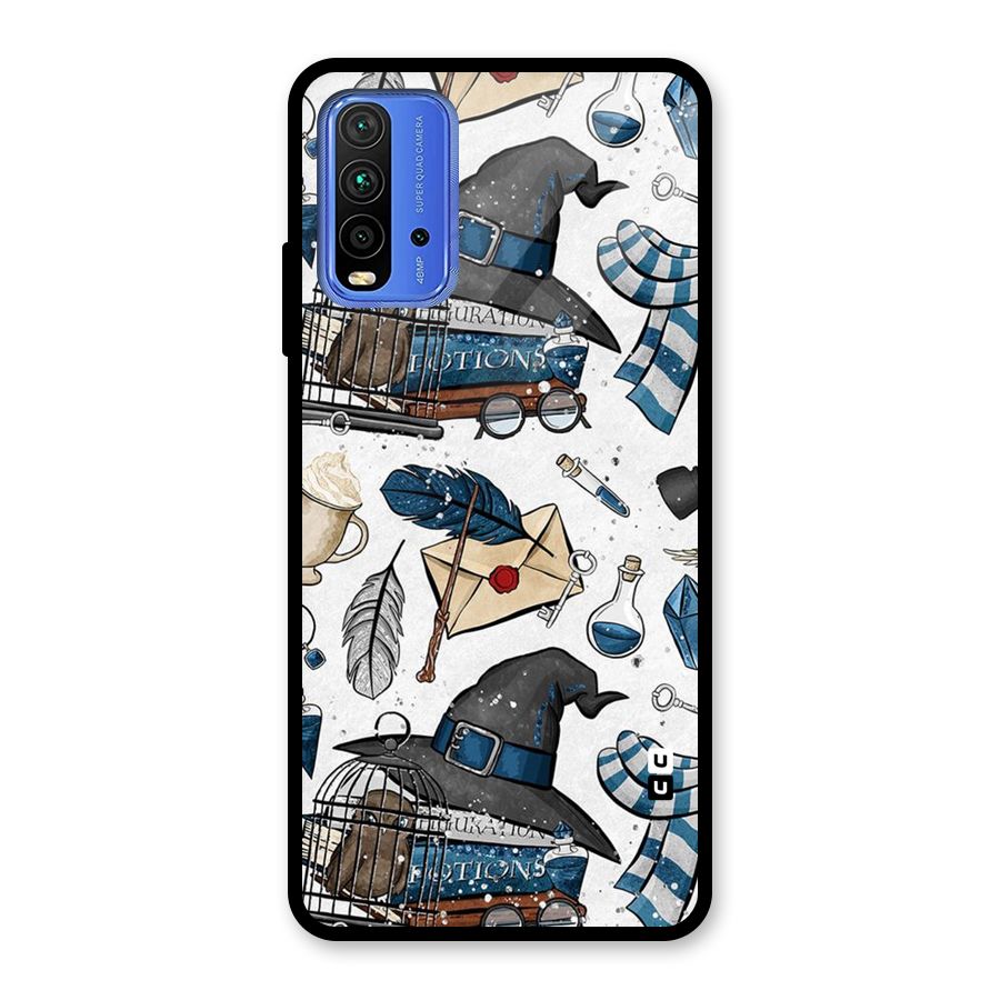 Blue Feather Hat Design Glass Back Case for Redmi 9 Power