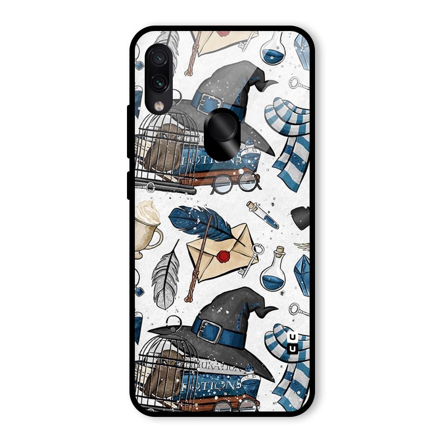 Blue Feather Hat Design Glass Back Case for Redmi Note 7S