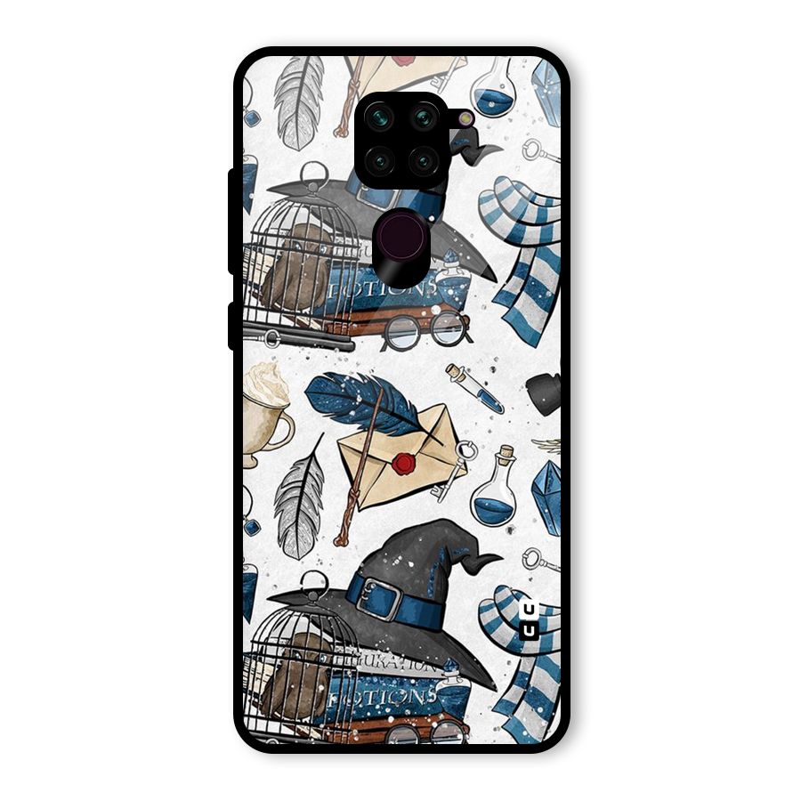 Blue Feather Hat Design Glass Back Case for Redmi Note 9
