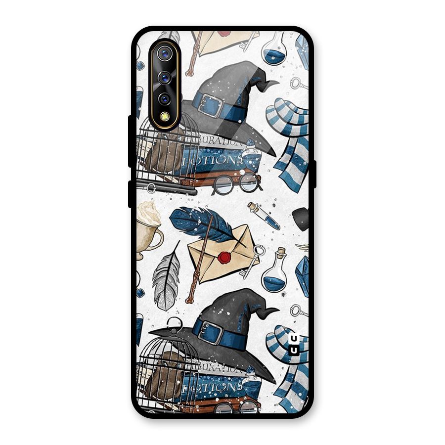 Blue Feather Hat Design Glass Back Case for Vivo S1
