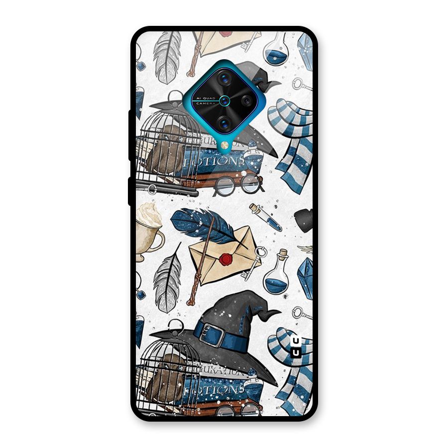 Blue Feather Hat Design Glass Back Case for Vivo S1 Pro