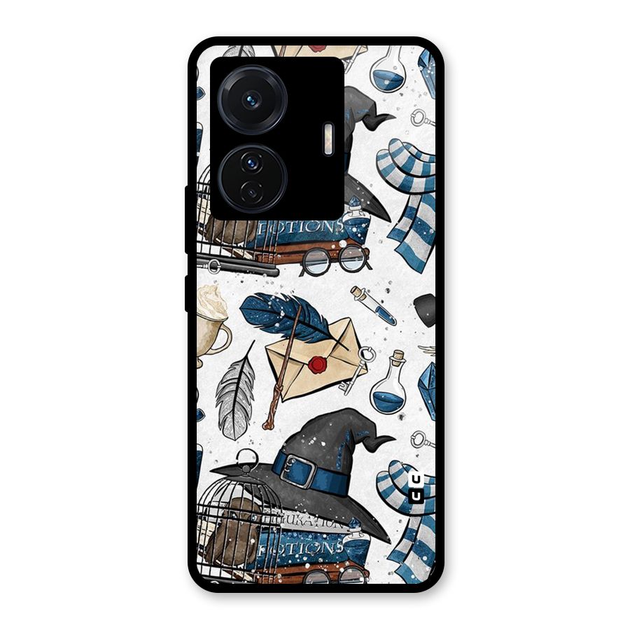 Blue Feather Hat Design Glass Back Case for Vivo T1 Pro