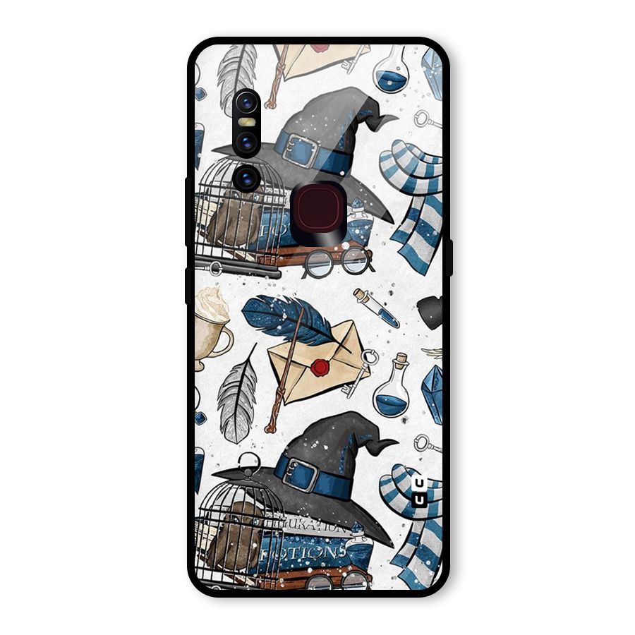Blue Feather Hat Design Glass Back Case for Vivo V15