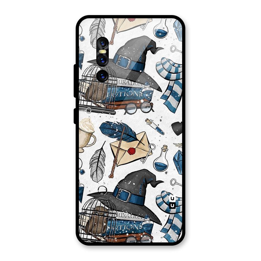 Blue Feather Hat Design Glass Back Case for Vivo V15 Pro