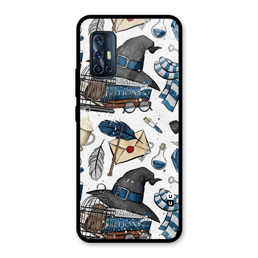 Blue Feather Hat Design Glass Back Case for Vivo V17