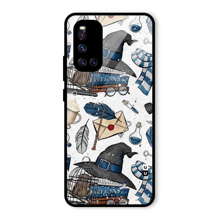 Blue Feather Hat Design Glass Back Case for Vivo V19
