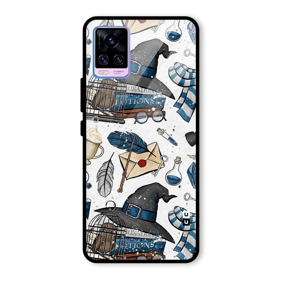 Blue Feather Hat Design Glass Back Case for Vivo V20 Pro