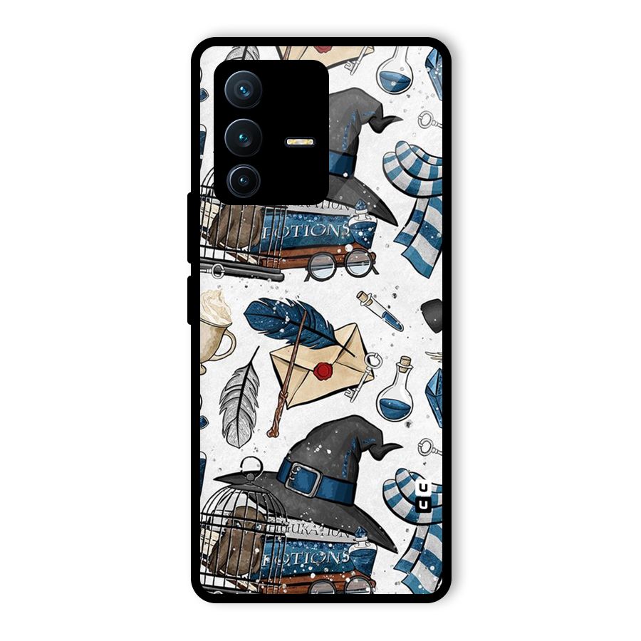 Blue Feather Hat Design Glass Back Case for Vivo V23 Pro