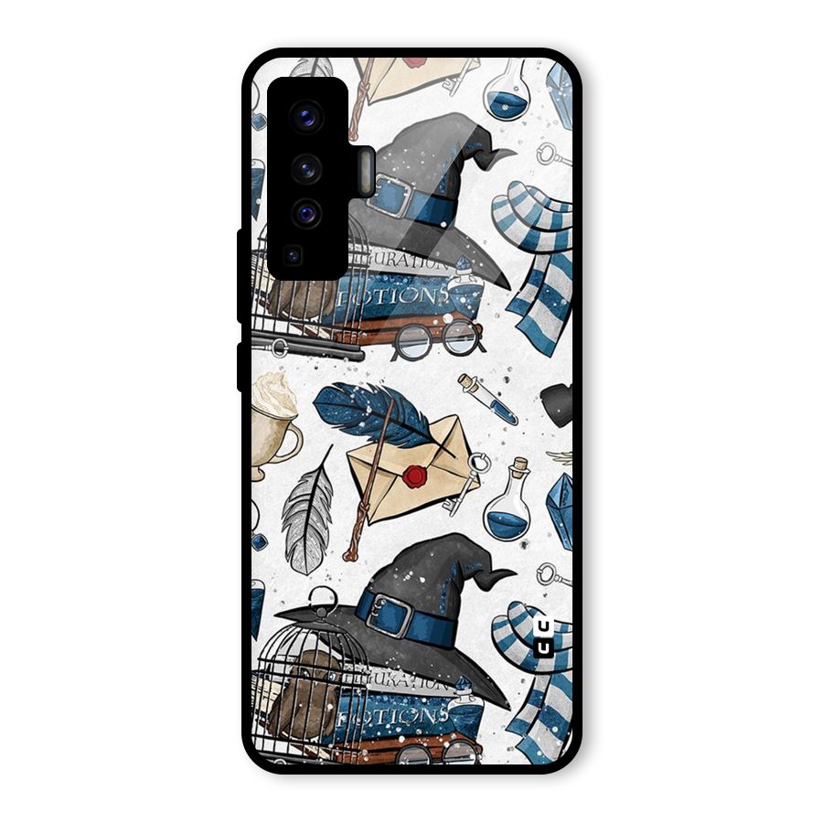 Blue Feather Hat Design Glass Back Case for Vivo X50