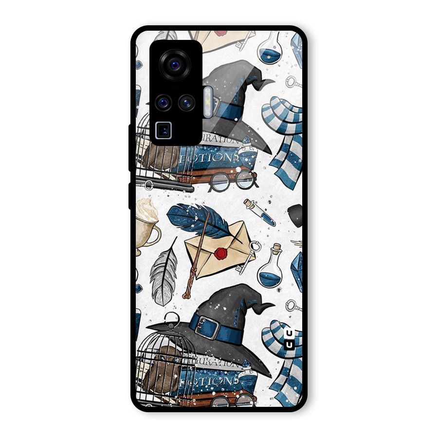 Blue Feather Hat Design Glass Back Case for Vivo X50 Pro