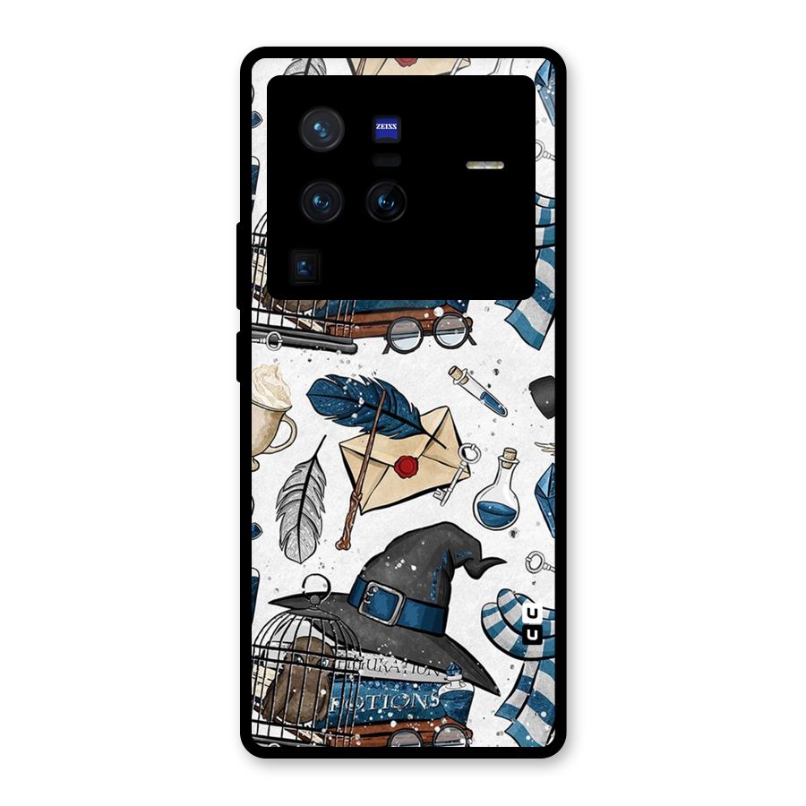 Blue Feather Hat Design Glass Back Case for Vivo X80 Pro