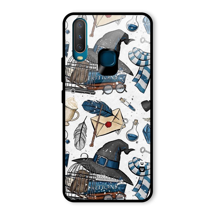 Blue Feather Hat Design Glass Back Case for Vivo Y15