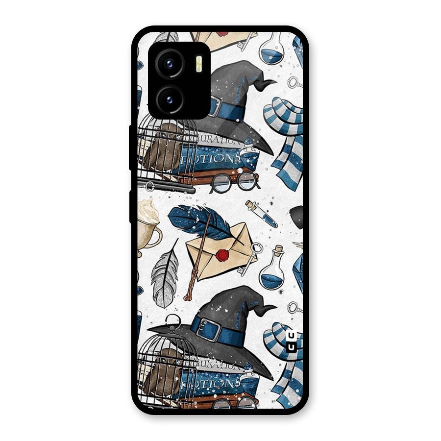 Blue Feather Hat Design Glass Back Case for Vivo Y15s