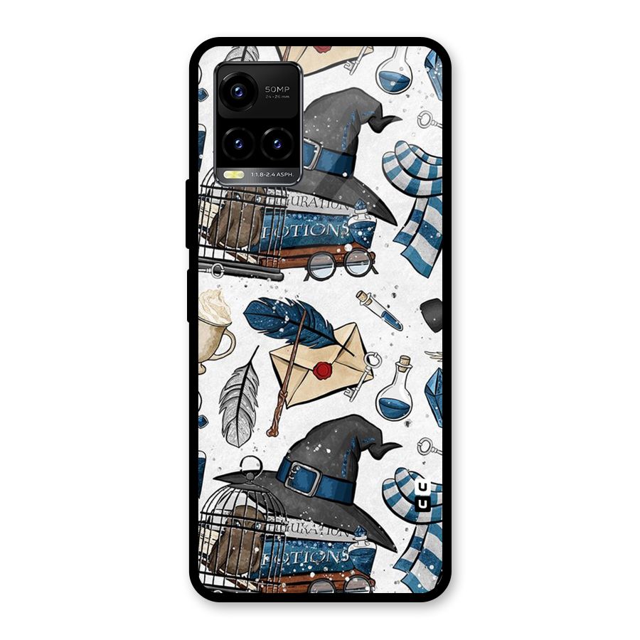 Blue Feather Hat Design Glass Back Case for Vivo Y21T