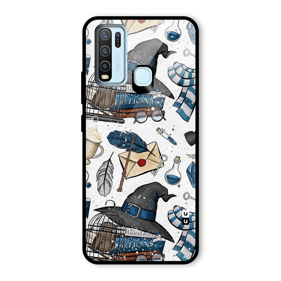 Blue Feather Hat Design Glass Back Case for Vivo Y50