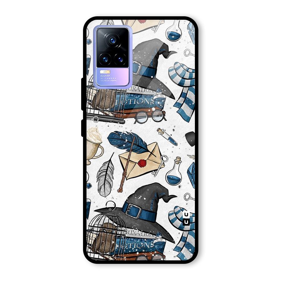 Blue Feather Hat Design Glass Back Case for Vivo Y73