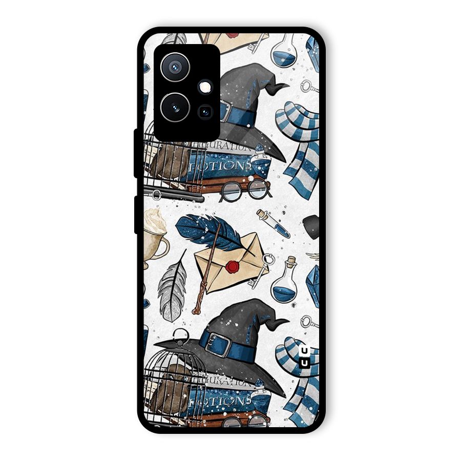 Blue Feather Hat Design Glass Back Case for Vivo Y75 5G