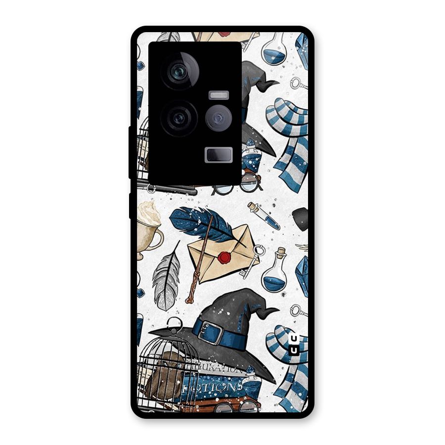 Blue Feather Hat Design Glass Back Case for Vivo iQOO 11 5G
