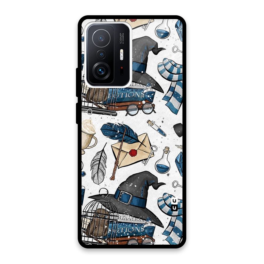 Blue Feather Hat Design Glass Back Case for Xiaomi 11T Pro