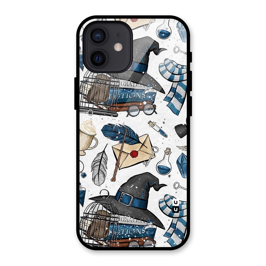 Blue Feather Hat Design Glass Back Case for iPhone 12