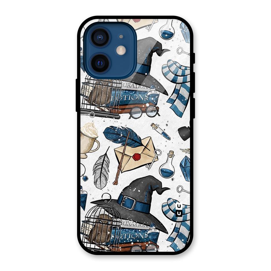 Blue Feather Hat Design Glass Back Case for iPhone 12 Mini