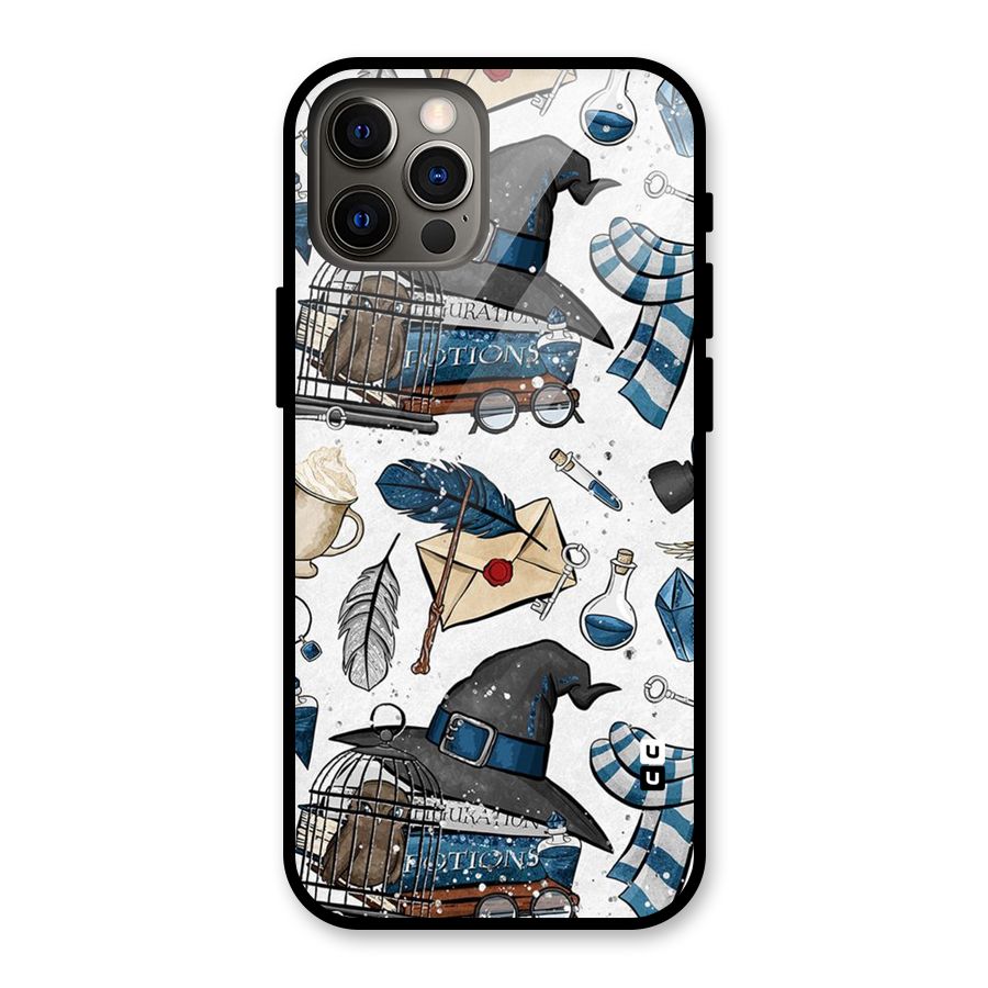 Blue Feather Hat Design Glass Back Case for iPhone 12 Pro