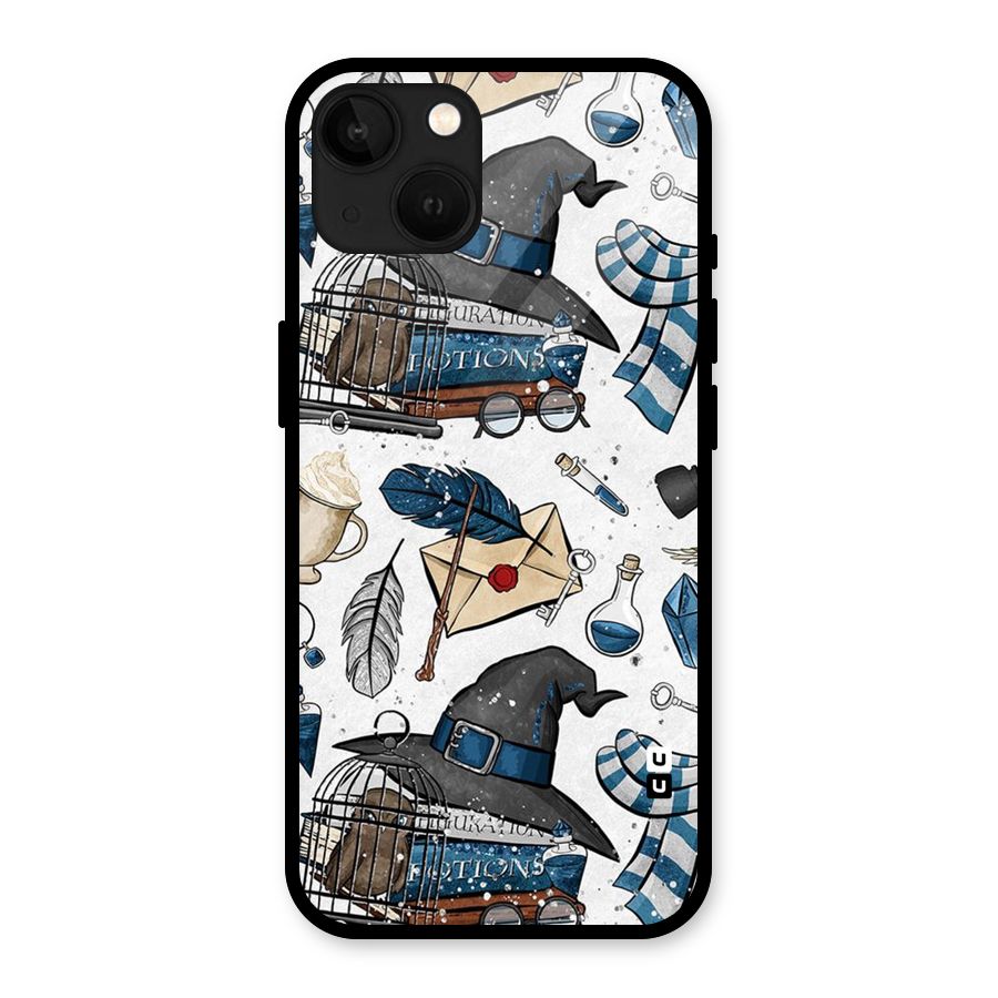 Blue Feather Hat Design Glass Back Case for iPhone 13