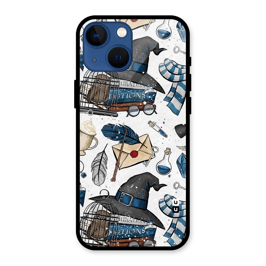 Blue Feather Hat Design Glass Back Case for iPhone 13 Mini