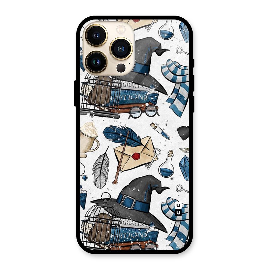 Blue Feather Hat Design Glass Back Case for iPhone 13 Pro Max